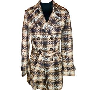DKNY/Donna Karan Vintage Plaid Tweed Double Breasted Belted Peacoat size 6